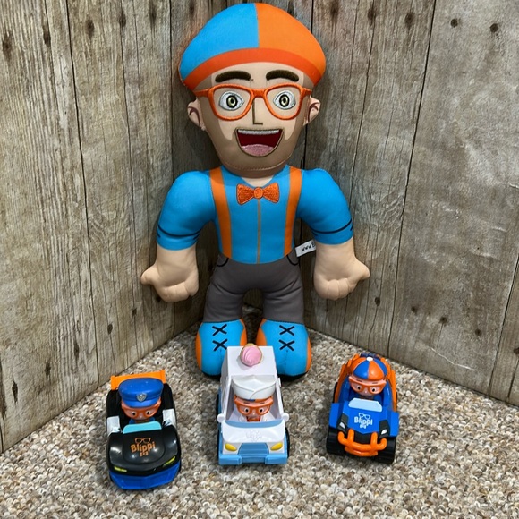 Blippi Plush Doll Run 004 & bonus 3 Vehicles 🚙🍦Ice Cream Truck, Police Car ATV - Picture 1 of 15